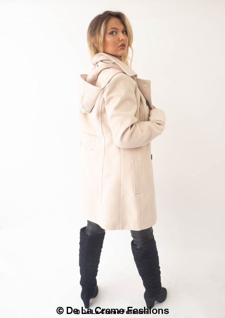 Womens Wool Feel Double Breasted Hooded Coat made in uk - Great Hall Collections House