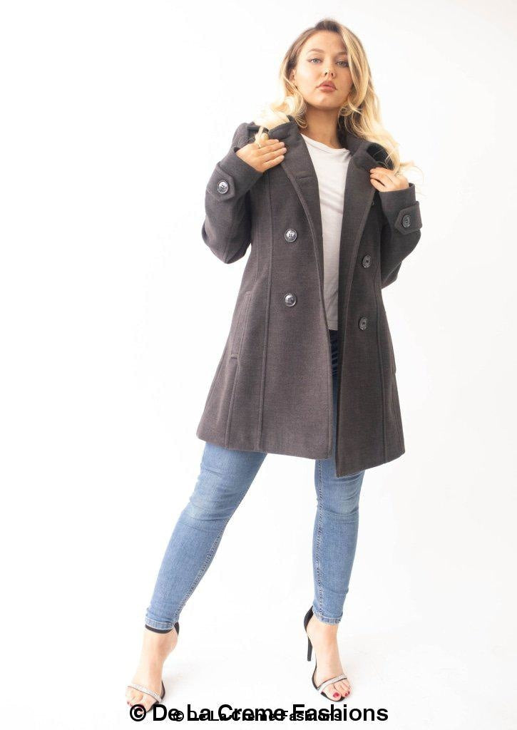 Womens Wool Feel Double Breasted Hooded Coat made in uk - Great Hall Collections House