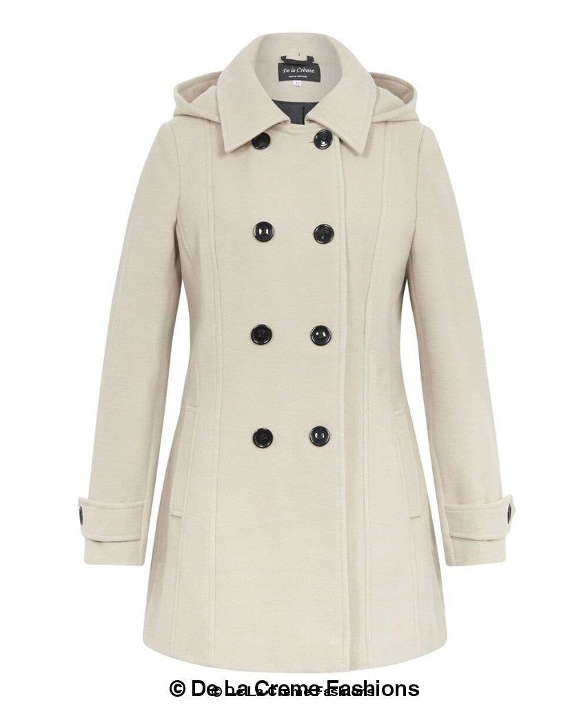 Womens Wool Feel Double Breasted Hooded Coat made in uk - Great Hall Collections House