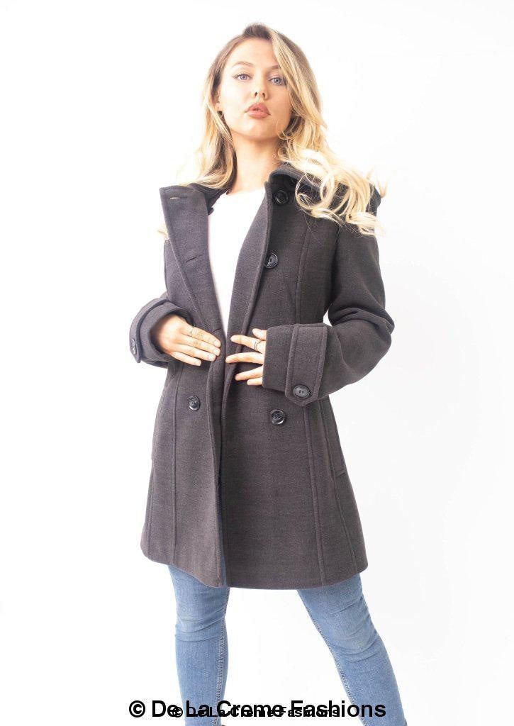 Womens Wool Feel Double Breasted Hooded Coat made in uk - Great Hall Collections House