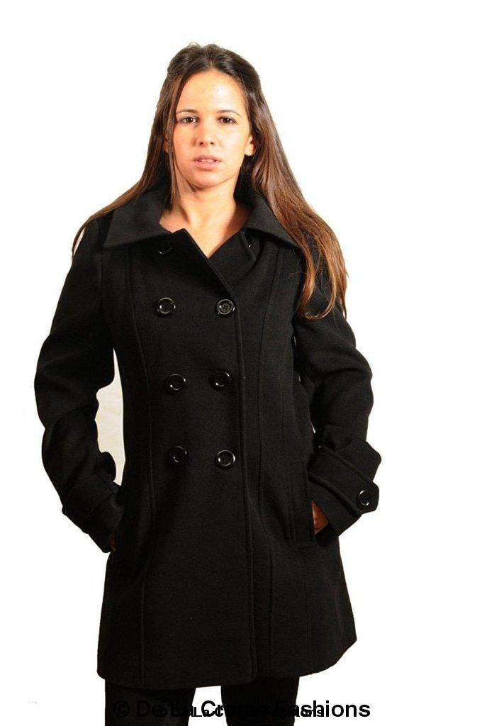 Womens Wool Feel Double Breasted Hooded Coat made in uk - Great Hall Collections House