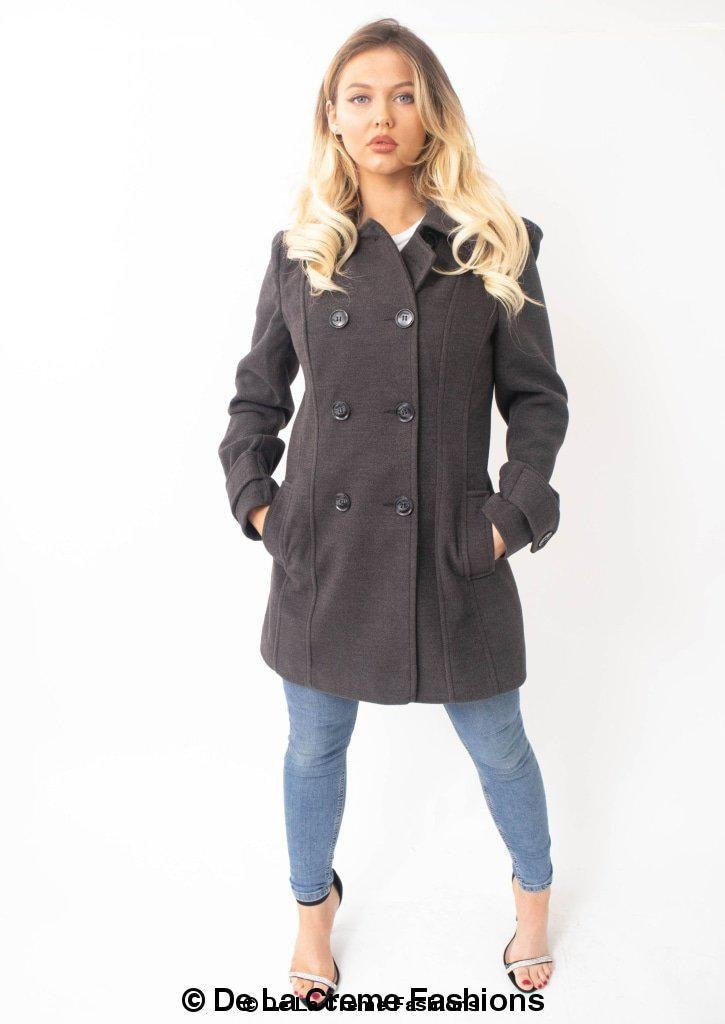 Womens Wool Feel Double Breasted Hooded Coat made in uk - Great Hall Collections House