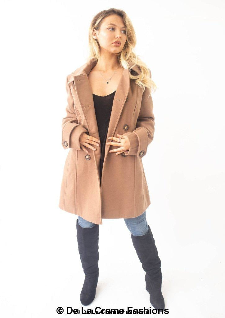 Womens Wool Feel Double Breasted Hooded Coat made in uk - Great Hall Collections House
