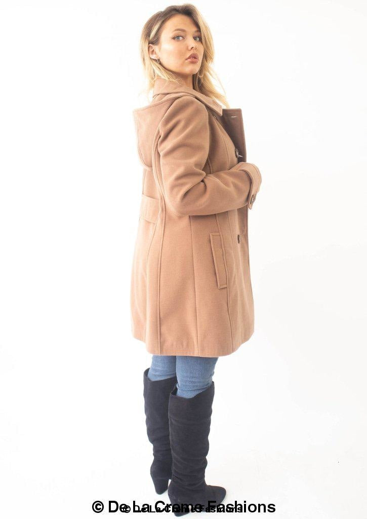 Womens Wool Feel Double Breasted Hooded Coat made in uk - Great Hall Collections House