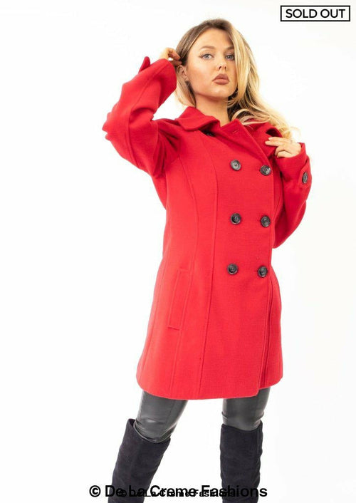 Womens Wool Feel Double Breasted Hooded Coat made in uk - Great Hall Collections House