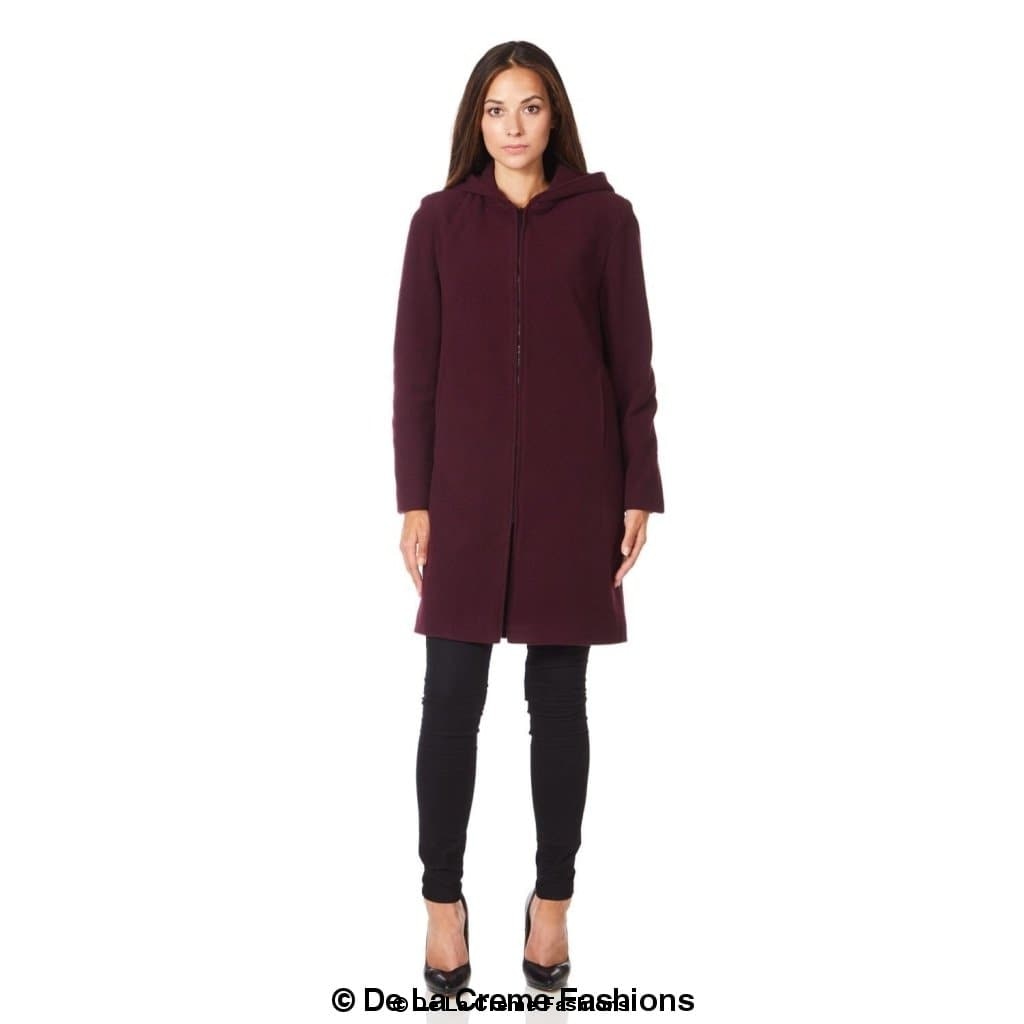 De La Creme - Women's Wool Blend Hooded Zip Coat - Great Hall Collections House