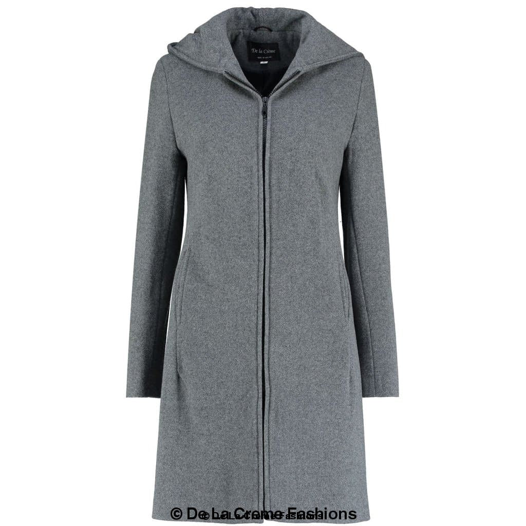 De La Creme - Women's Wool Blend Hooded Zip Coat - Great Hall Collections House