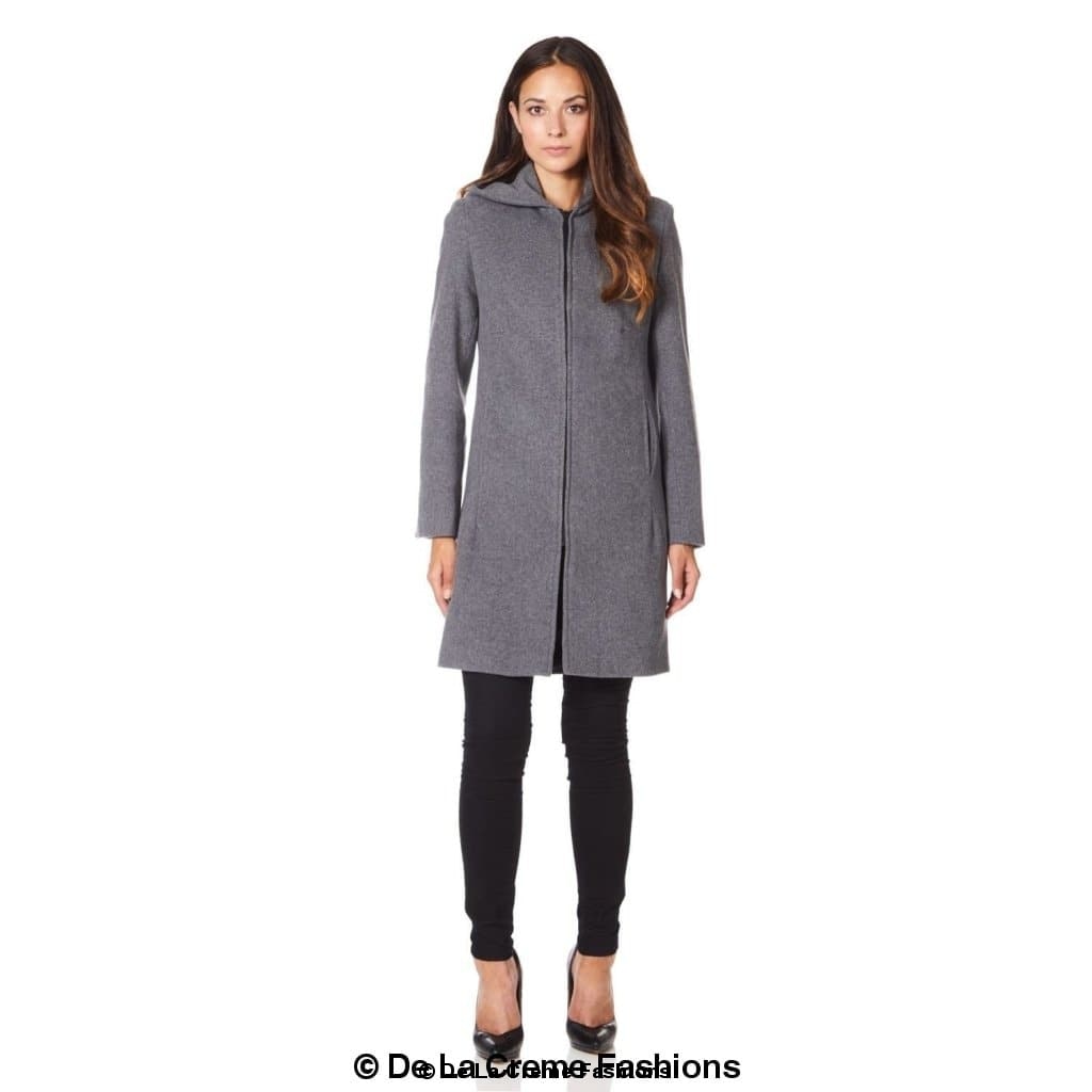 De La Creme - Women's Wool Blend Hooded Zip Coat - Great Hall Collections House