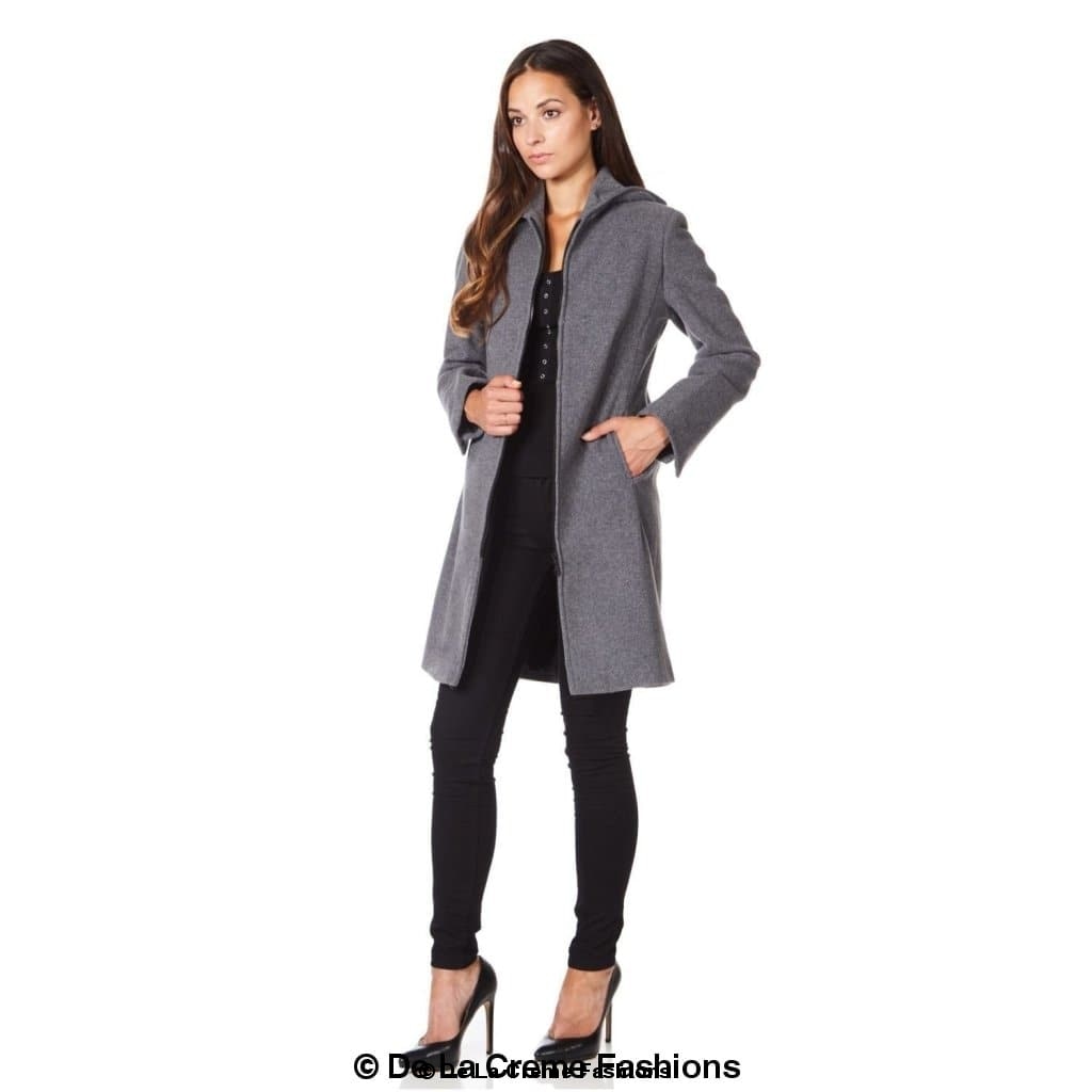 De La Creme - Women's Wool Blend Hooded Zip Coat - Great Hall Collections House