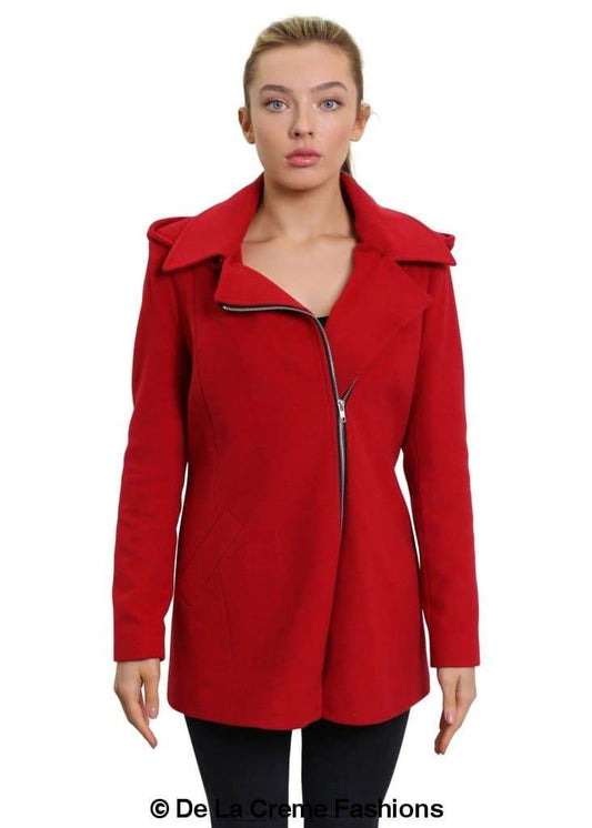 De La Creme Women's Wool Blend Zip Up Hooded Coat (MADE IN UK ) - Great Hall Collections House