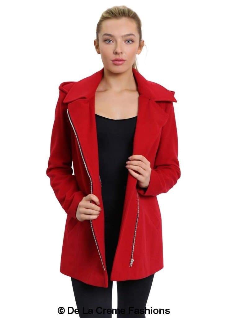 De La Creme Women's Wool Blend Zip Up Hooded Coat (MADE IN UK ) - Great Hall Collections House