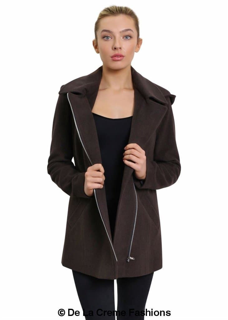 De La Creme Women's Wool Blend Zip Up Hooded Coat (MADE IN UK ) - Great Hall Collections House