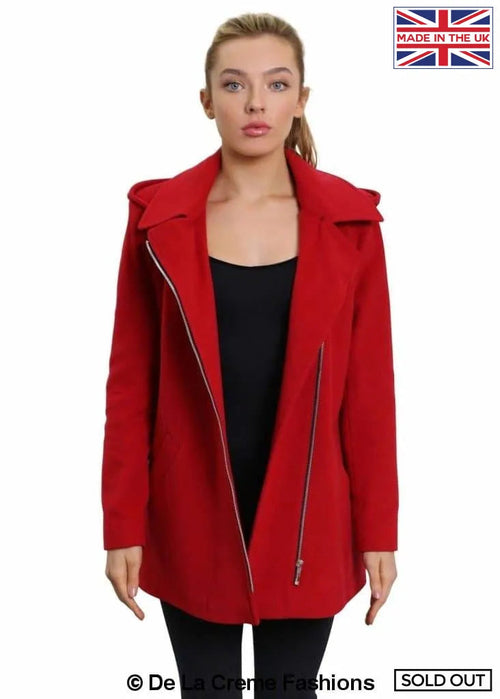 De La Creme Women's Wool Blend Zip Up Hooded Coat (MADE IN UK ) - Great Hall Collections House