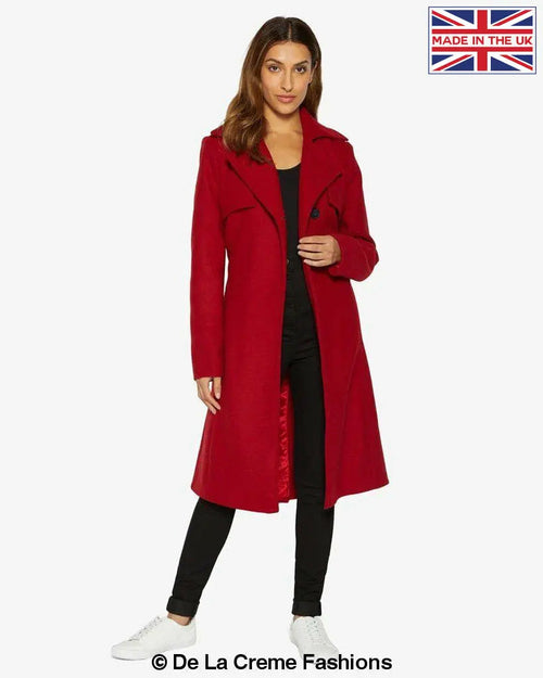 Dina Lapel Collar Duster Coat With Belt made in uk - Great Hall Collections House