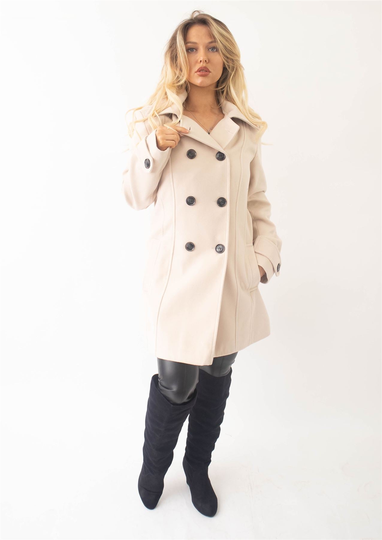 Wool Feel Double Breasted Hooded Coat - Great Hall Collections House