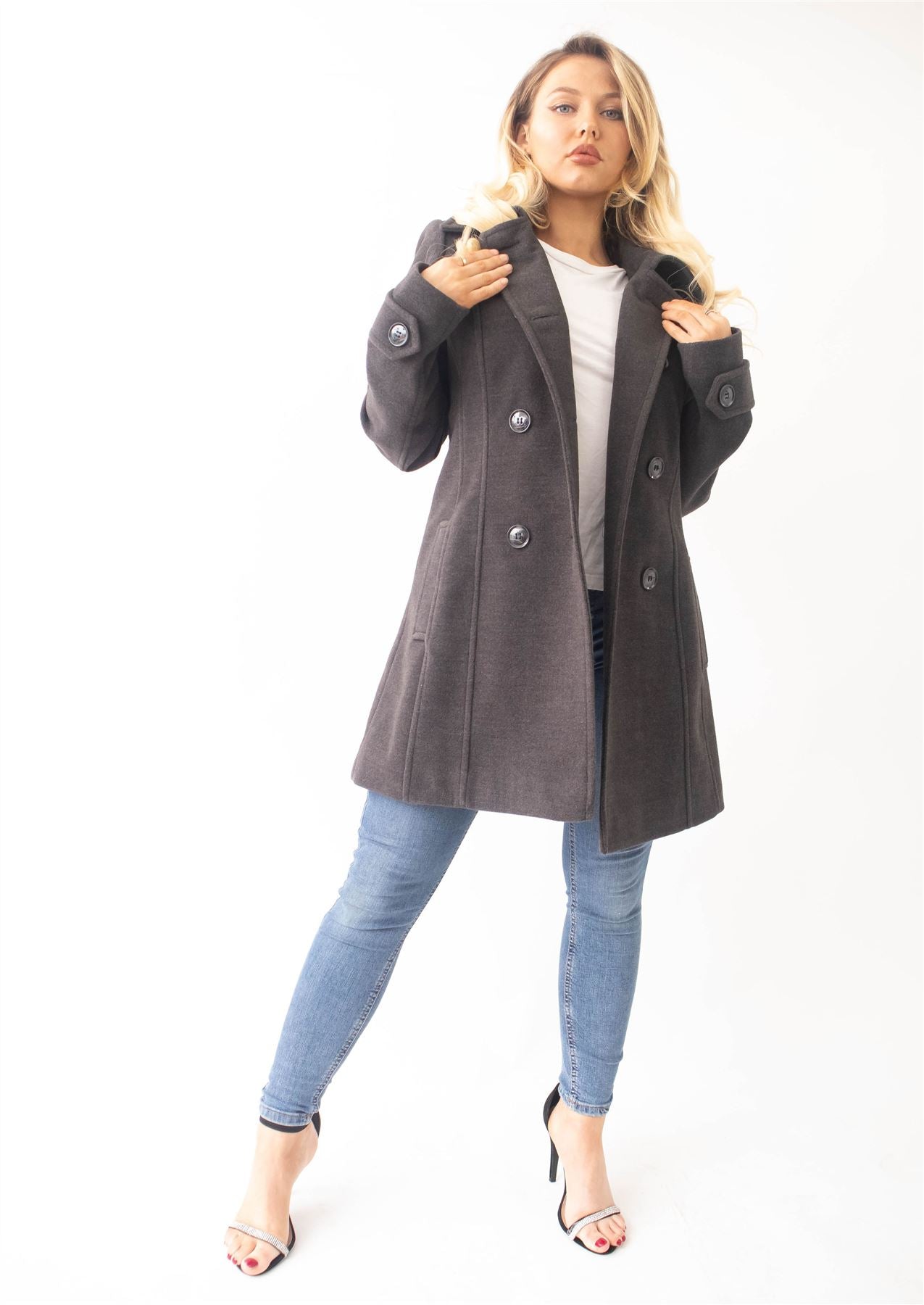 Wool Feel Double Breasted Hooded Coat - Great Hall Collections House