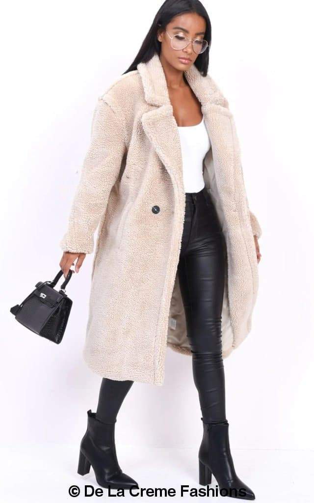 Jackie Double Breasted Borg Teddy Midi Coat - Great Hall Collections House