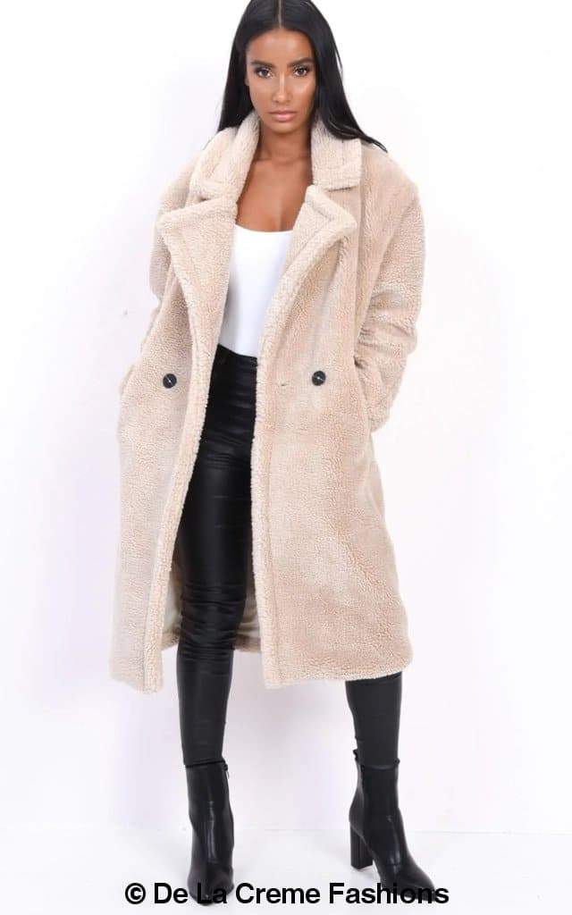 Jackie Double Breasted Borg Teddy Midi Coat - Great Hall Collections House