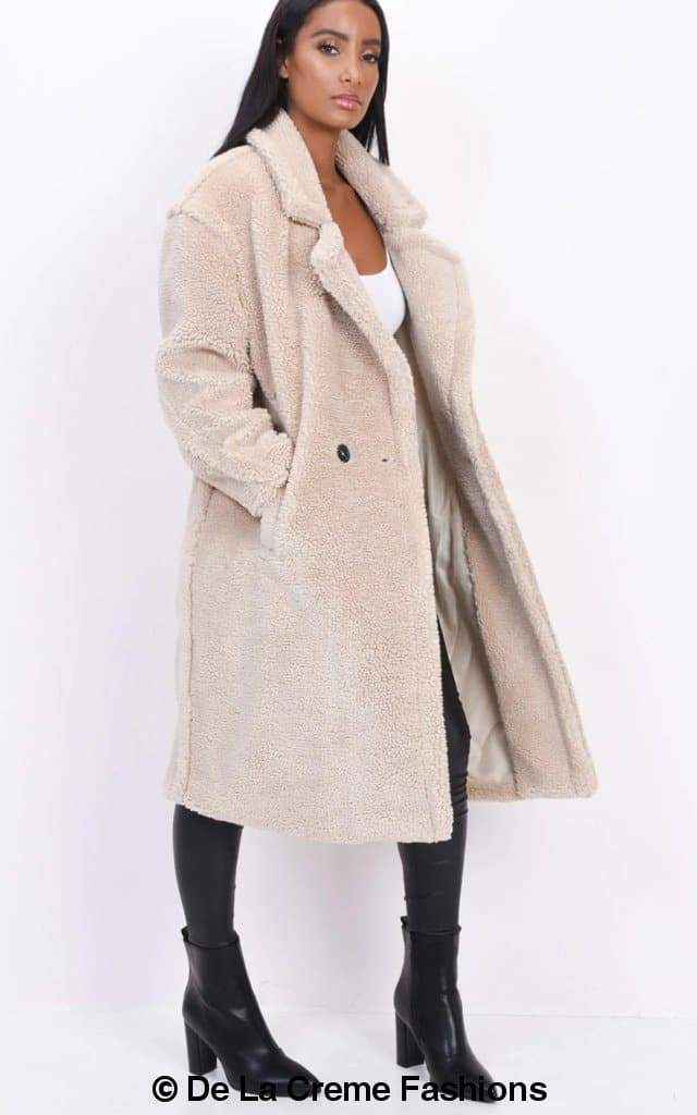 Jackie Double Breasted Borg Teddy Midi Coat - Great Hall Collections House