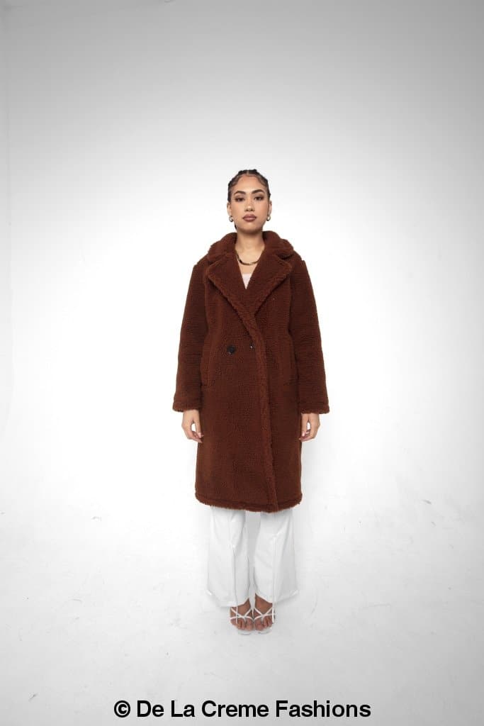 Jackie Double Breasted Borg Teddy Midi Coat - Great Hall Collections House