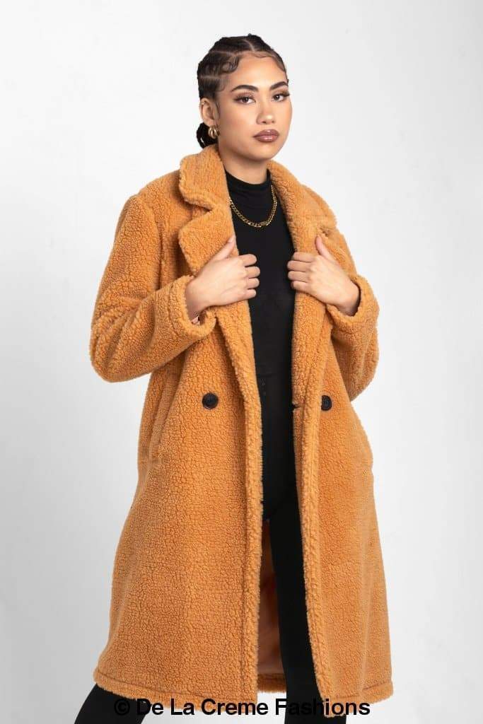 Jackie Double Breasted Borg Teddy Midi Coat - Great Hall Collections House