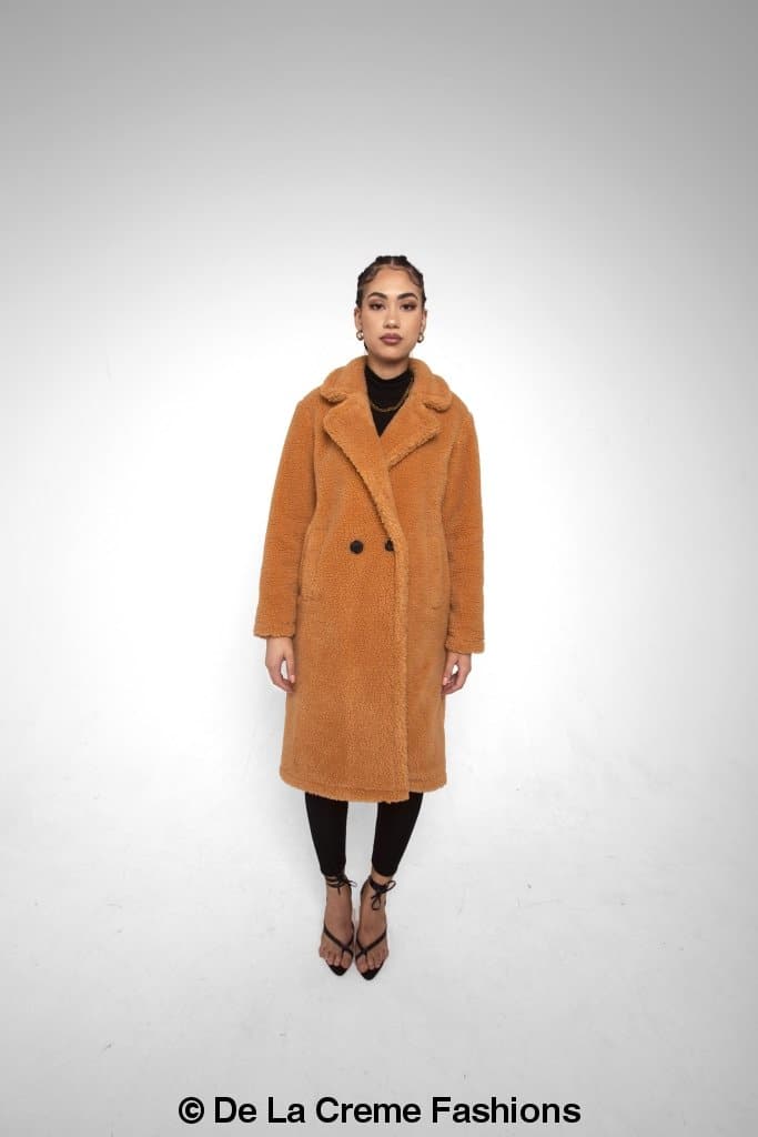 Jackie Double Breasted Borg Teddy Midi Coat - Great Hall Collections House