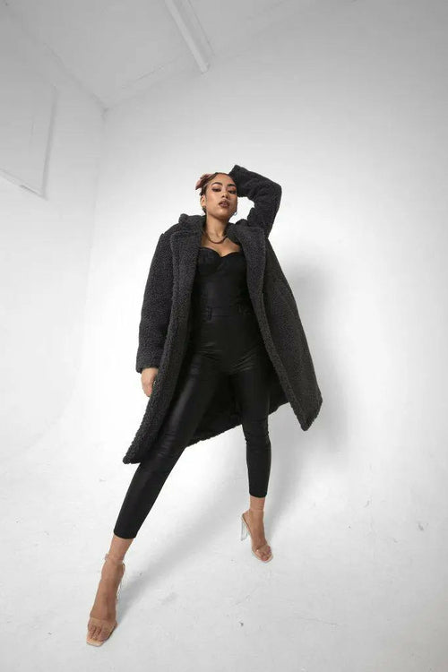 Jackie Double Breasted Borg Teddy Midi Coat - Great Hall Collections House