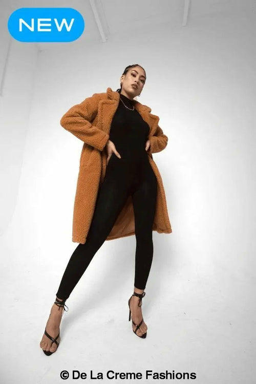 Jackie Double Breasted Borg Teddy Midi Coat - Great Hall Collections House