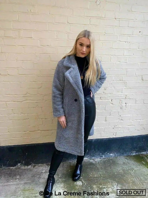 Jackie Double Breasted Borg Teddy Midi Coat - Great Hall Collections House