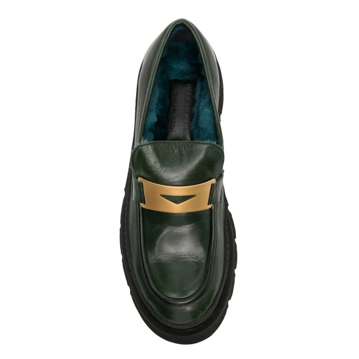 Green Leather Chunky Loafer With Shearling