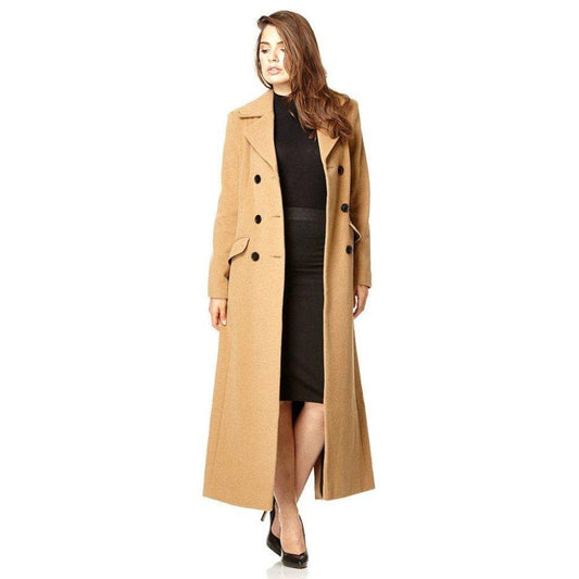 Wool Blend Double Breasted Long Coat - Great Hall Collections House