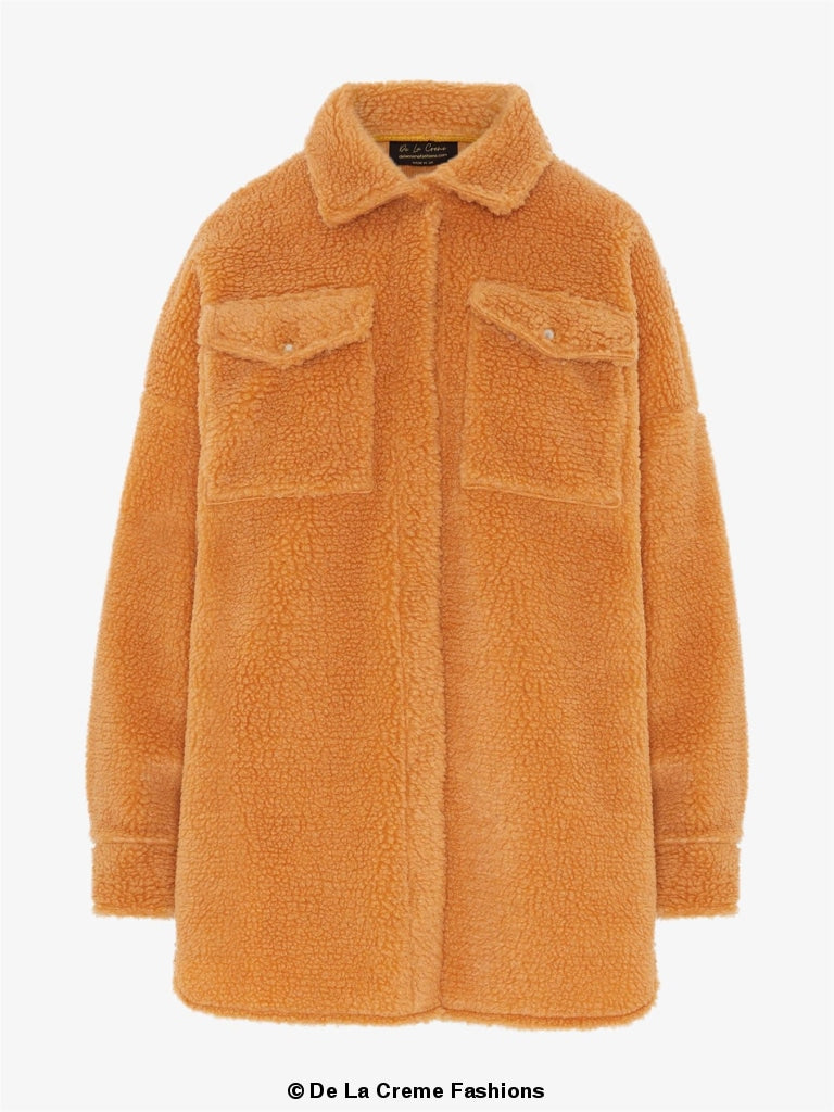 Oversized Stud Button Borg Teddy Shacket            made in UK