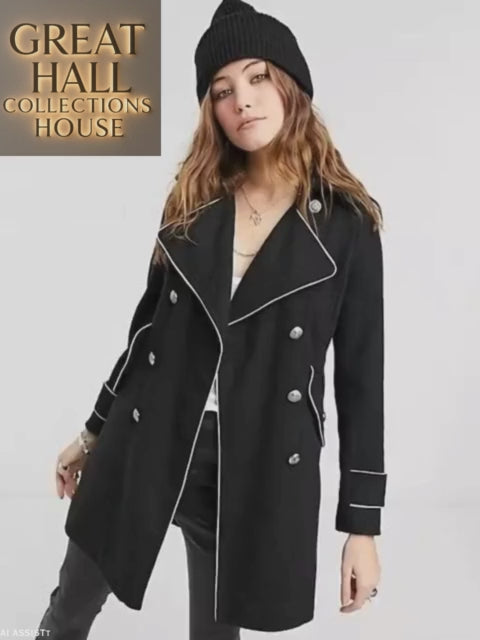 De La Crème - Women's Military Coat with Contrast Buttons