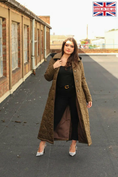 Quilted Single Breasted Longline Hooded Coat - Great Hall Collections House