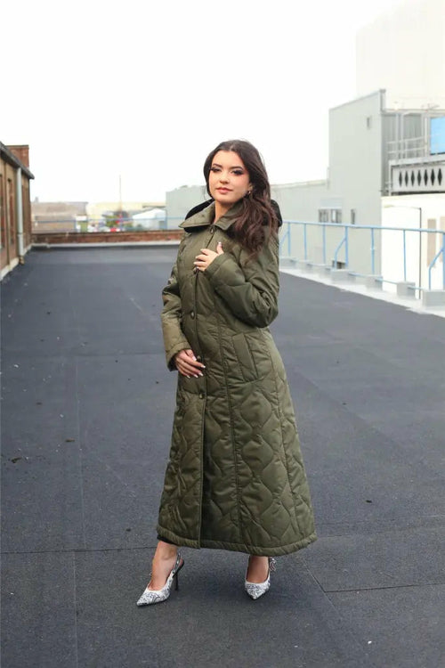 Quilted Single Breasted Longline Hooded Coat - Great Hall Collections House