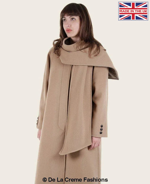 SCARPIA - Wool & Cashmere Overcoat With Scarf Detail made in uk - Great Hall Collections House