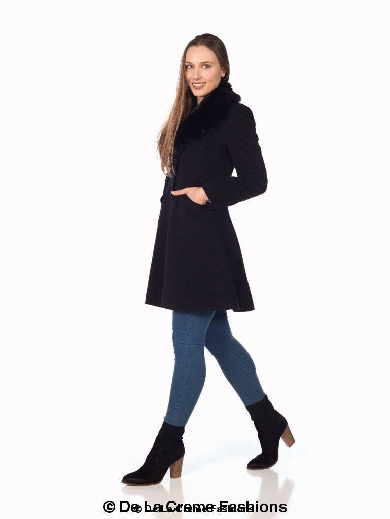 Wool Blend Faux Fur Collar Midi Coat made in UK - Great Hall Collections House