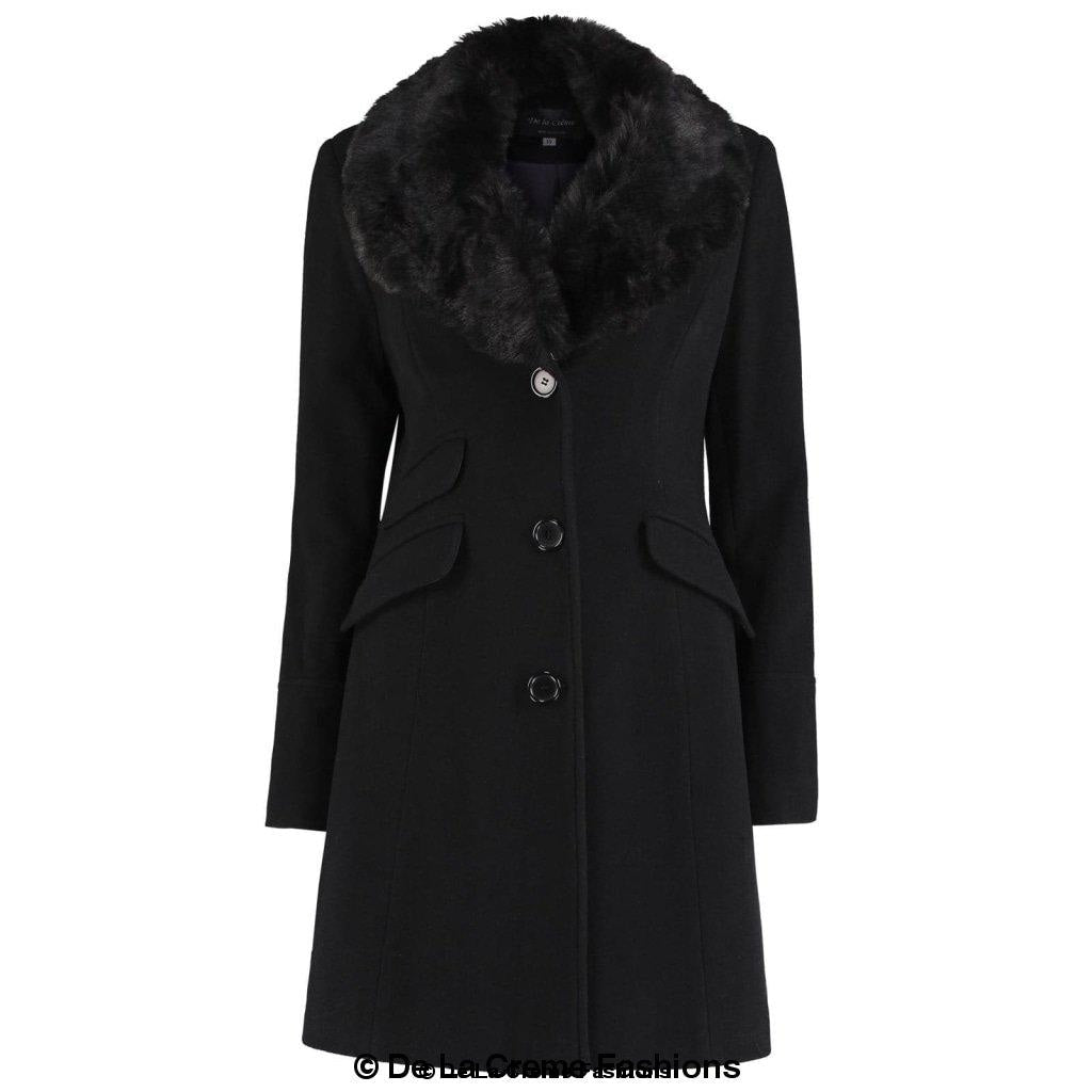 Wool Blend Faux Fur Collar Midi Coat made in UK - Great Hall Collections House