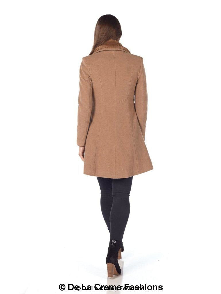 Wool Blend Faux Fur Collar Midi Coat made in UK - Great Hall Collections House