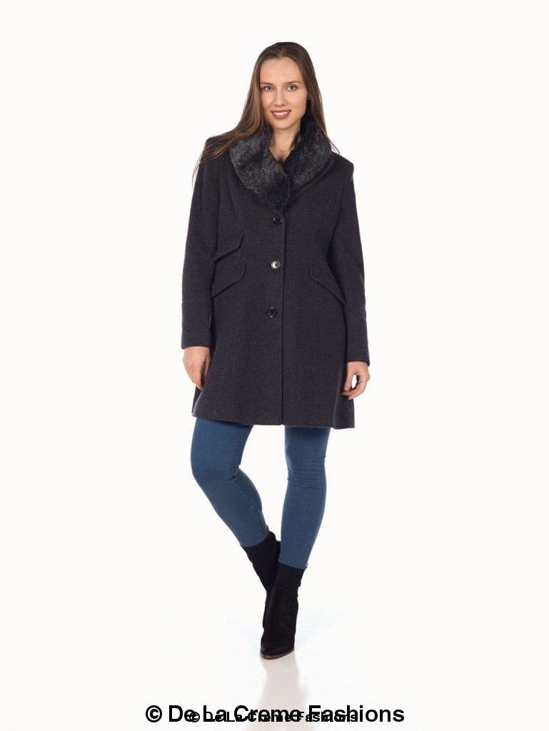 Wool Blend Faux Fur Collar Midi Coat made in UK - Great Hall Collections House