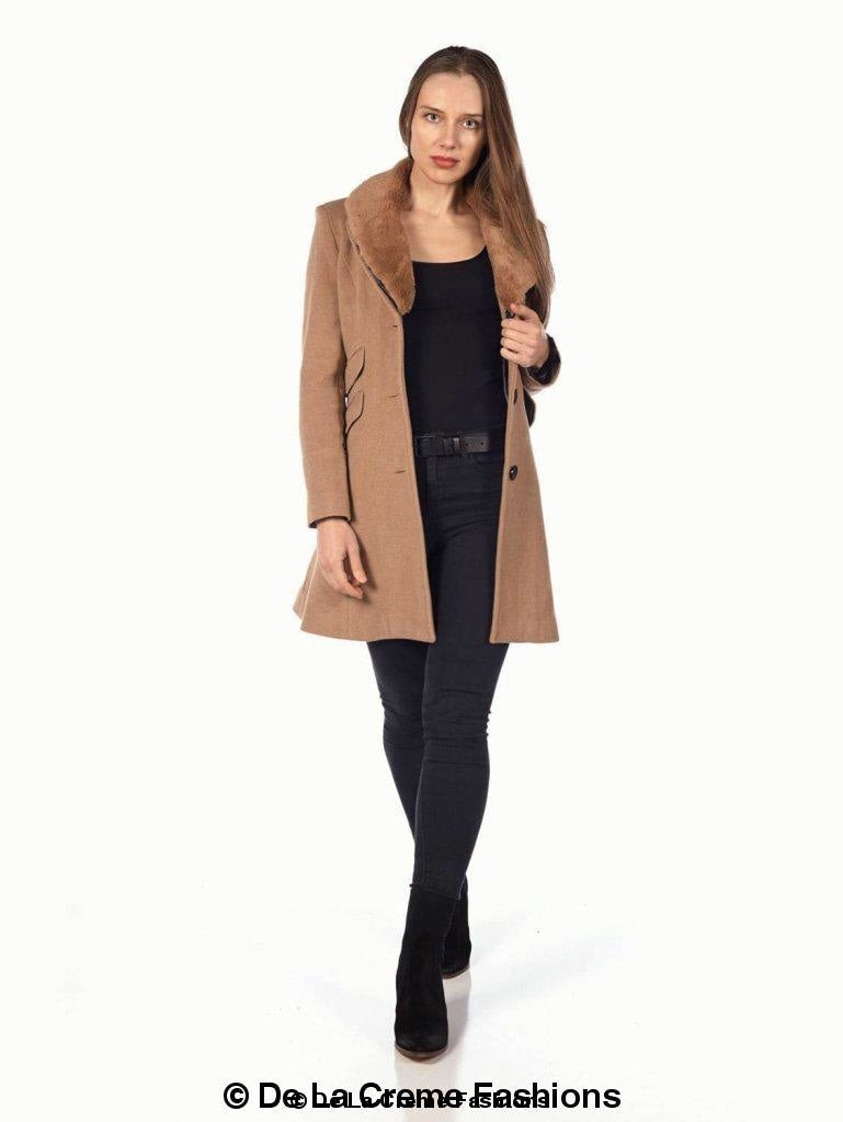 Wool Blend Faux Fur Collar Midi Coat made in UK - Great Hall Collections House