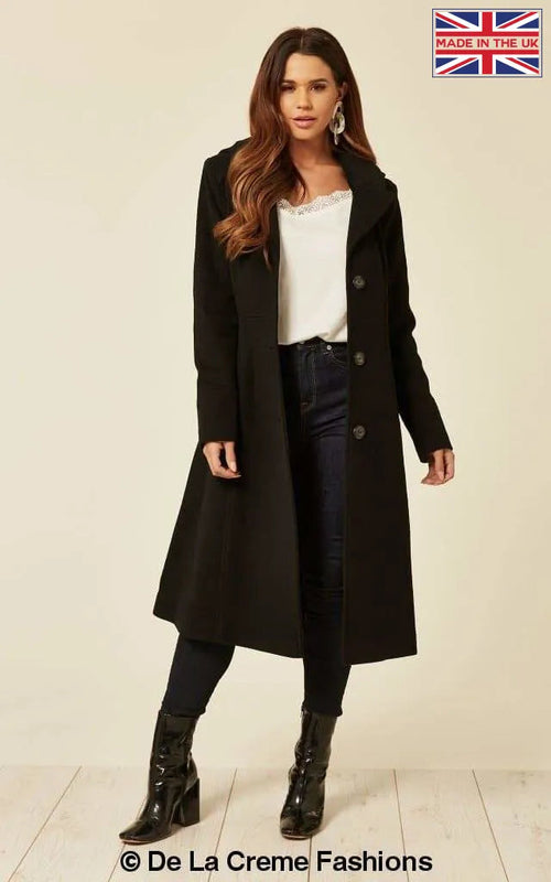 Wool Blend Hooded Mid Length Coat (1704) - Great Hall Collections House