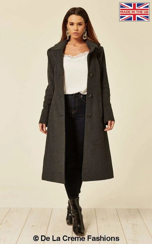 Wool Blend Hooded Mid Length Coat (1704) - Great Hall Collections House