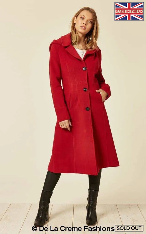 Wool Blend Hooded Mid Length Coat (1704) - Great Hall Collections House