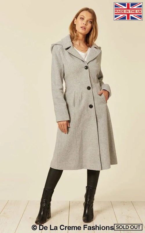 Wool Blend Hooded Mid Length Coat (1704) - Great Hall Collections House