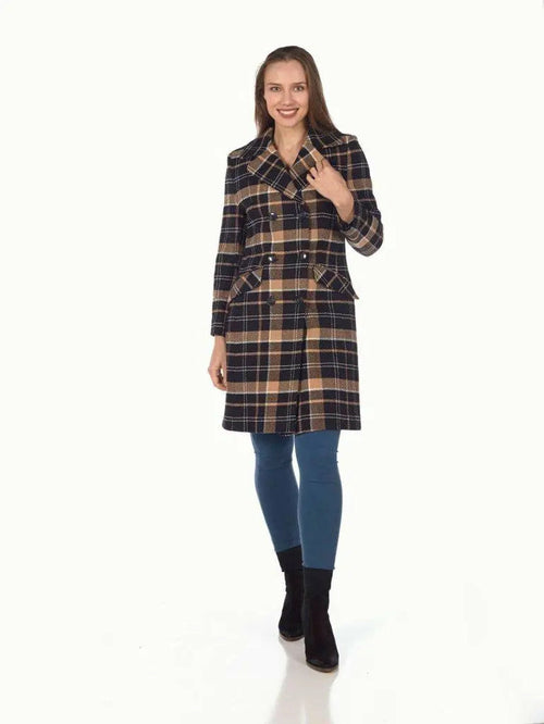 Wool Blend Tartan Check Double Breasted Coat made in uk - Great Hall Collections House