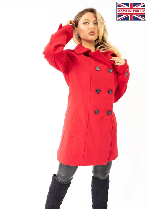 Wool Feel Double Breasted Hooded Coat - Great Hall Collections House