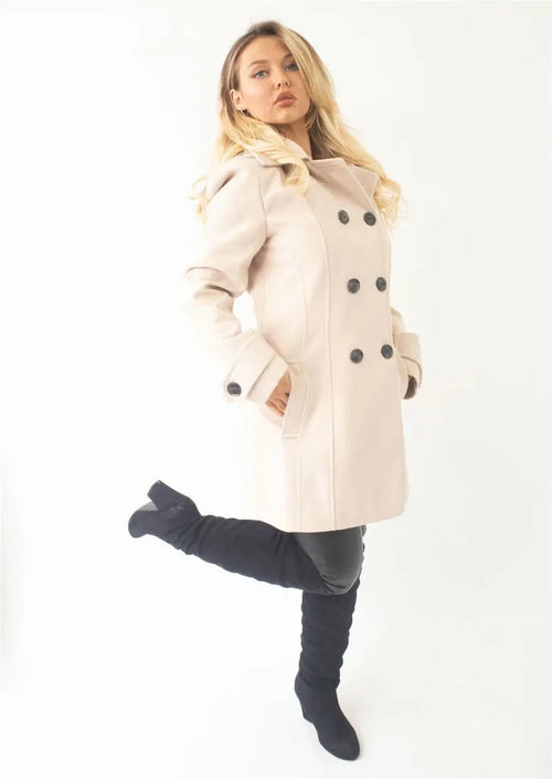 Wool Feel Double Breasted Hooded Coat - Great Hall Collections House